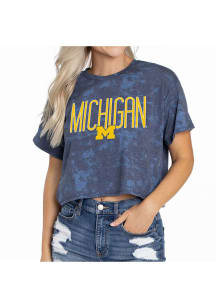Flying Colors Michigan Wolverines Womens Navy Blue Kimberly Tie Dye Short Sleeve T-Shirt