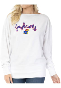 Flying Colors Kansas Jayhawks Womens White Lainey Crew Sweatshirt