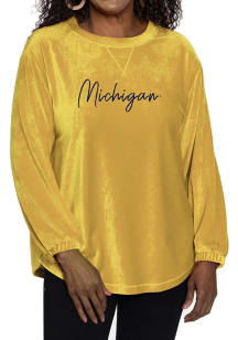Flying Colors Michigan Wolverines Womens Gold Carly Corduroy Crew Sweatshirt
