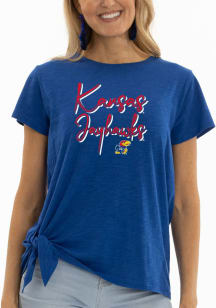 Flying Colors Kansas Jayhawks Womens Blue Sophie Side Tie Short Sleeve T-Shirt