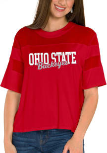 Flying Colors Ohio State Buckeyes Womens Red Avery Mesh Yoke Short Sleeve T-Shirt