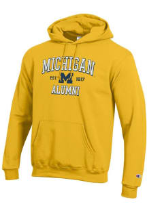 Mens Michigan Wolverines Yellow Champion Est Alumni Powerblend Hooded Sweatshirt