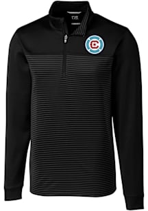 Cutter and Buck Chicago Fire Mens Black Traverse Stripe Long Sleeve Qtr Zip Pullover