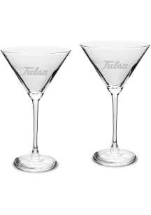 White Tulsa Golden Hurricane Hand Etched Set Martini Glass