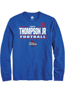 Chris Thompson Jr Mens Blue Tulsa Golden Hurricane NIL Stacked Box Long Sleeve Player T Shirt