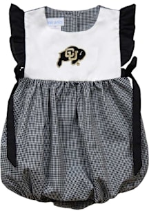 Vive La Fete Colorado Buffaloes Baby Girls Black Gingham Bubble Short Sleeve Dress
