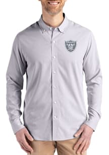 Cutter and Buck Las Vegas Raiders Mens Graphite Mono Epic Confidence Pinstripe Long Sleeve Dress S..