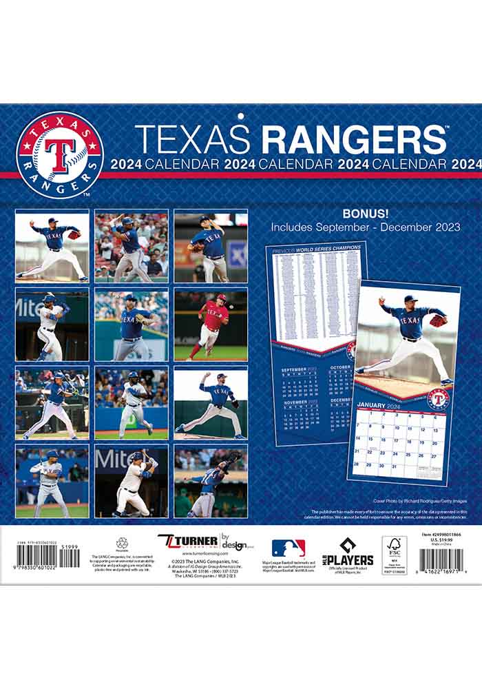 2023 12x12 Team Wall Calendar Texas Rangers