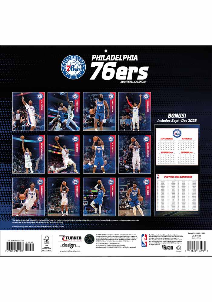 Philadelphia 76ers 2025 Team Wall 12x12 Calendar