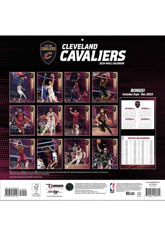 Cleveland Cavaliers 2024 Team Wall 12x12 Calendar