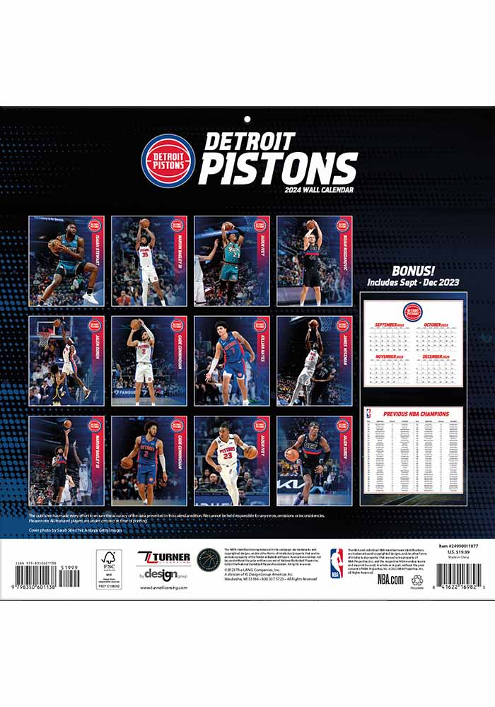 Detroit Pistons 2024 Team Wall 12x12 Calendar   7130638 1 