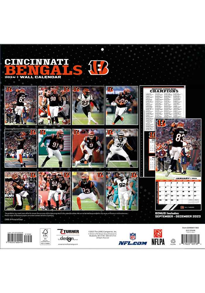 Cincinnati Bengals 2024 Team Wall 12x12 Calendar