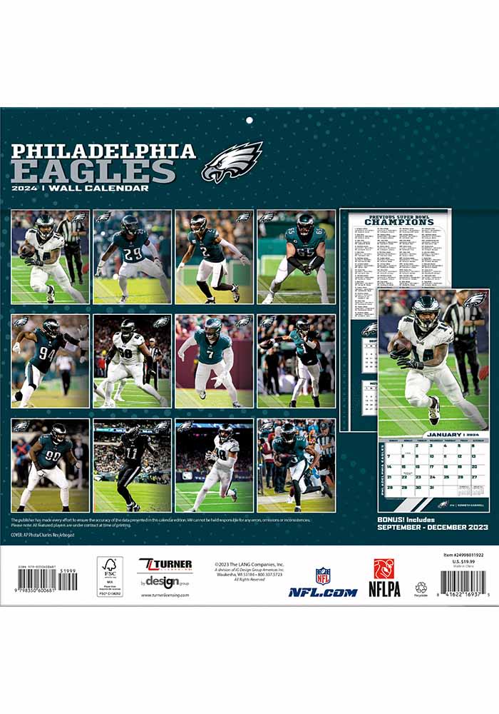 Philadelphia Eagles 2024 Team Wall 12x12 Calendar