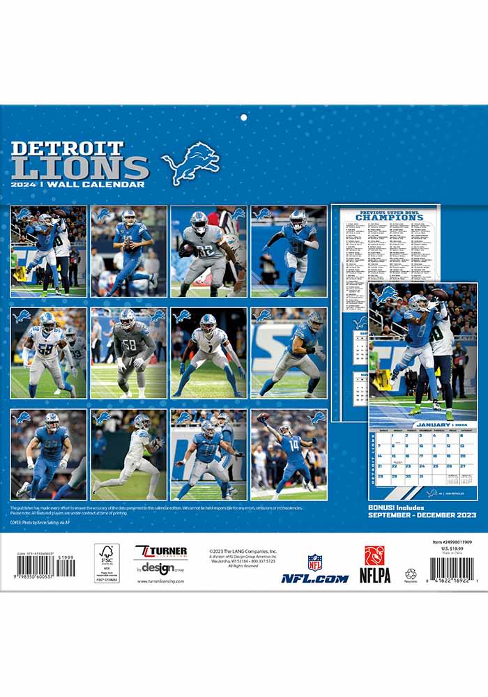 Detroit Lions 2024 Team Wall 12x12 Calendar