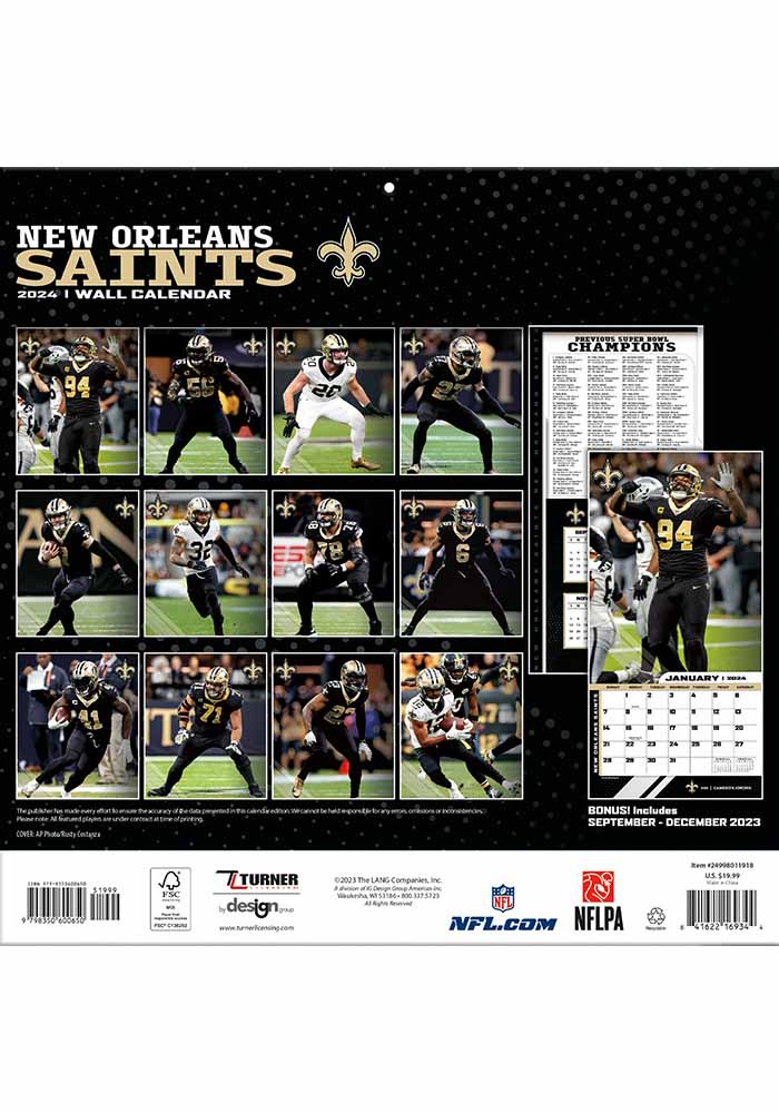 New Orleans Saints 2024 Team Wall 12x12 Calendar