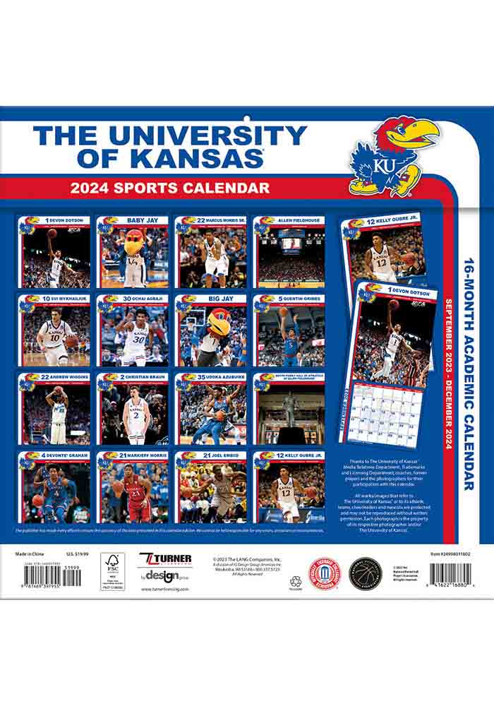 Kansas Jayhawks 2024 Team Wall 12x12 Calendar   7130677 1 