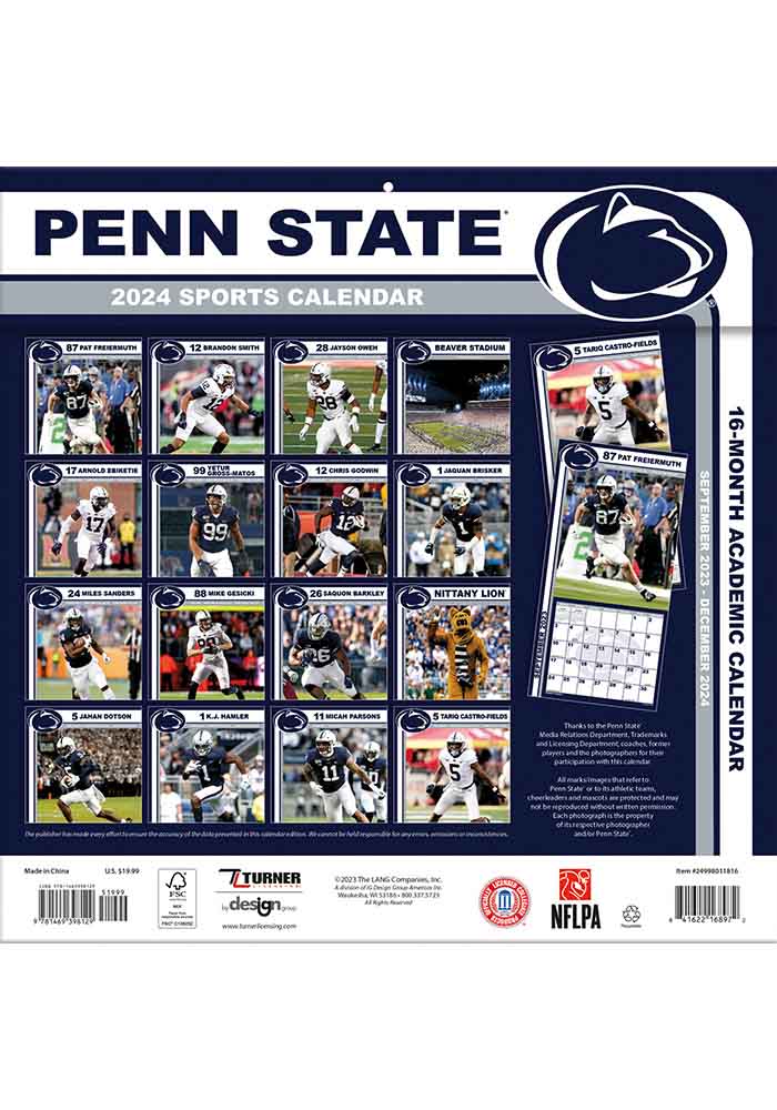 Penn State Nittany Lions 2024 Team Wall 12x12 Calendar   7130701 1 