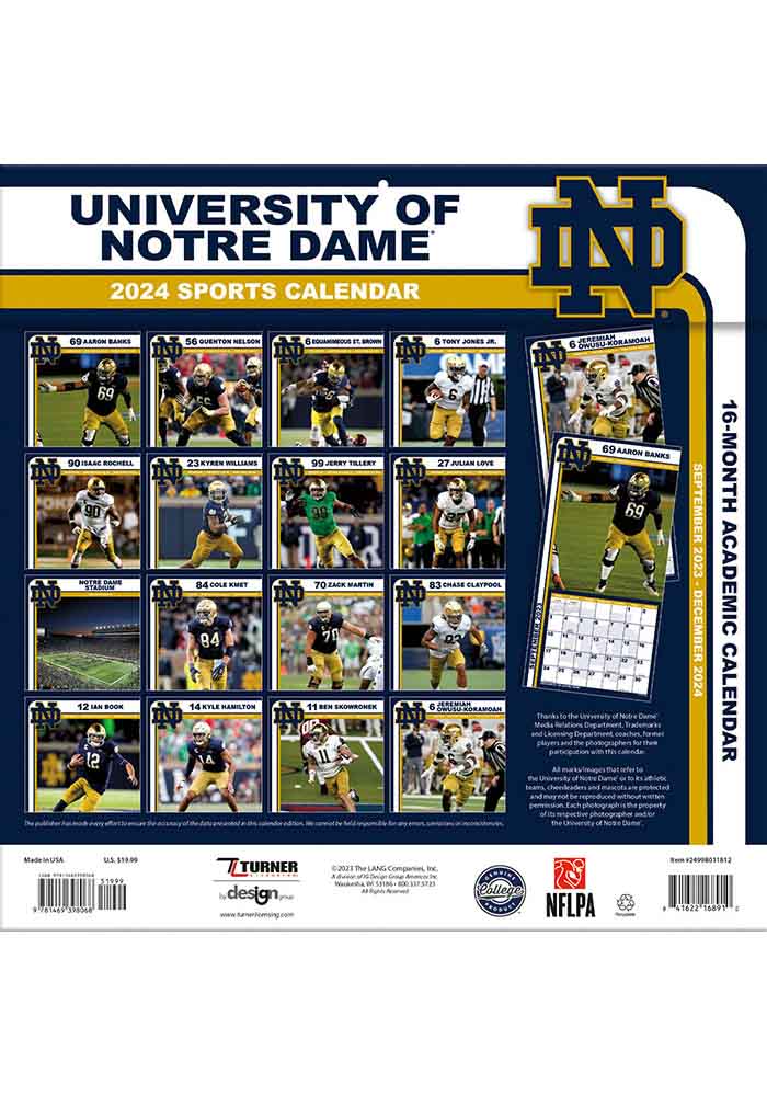 Notre Dame Fighting Irish 2024 Team Wall 12x12 Calendar