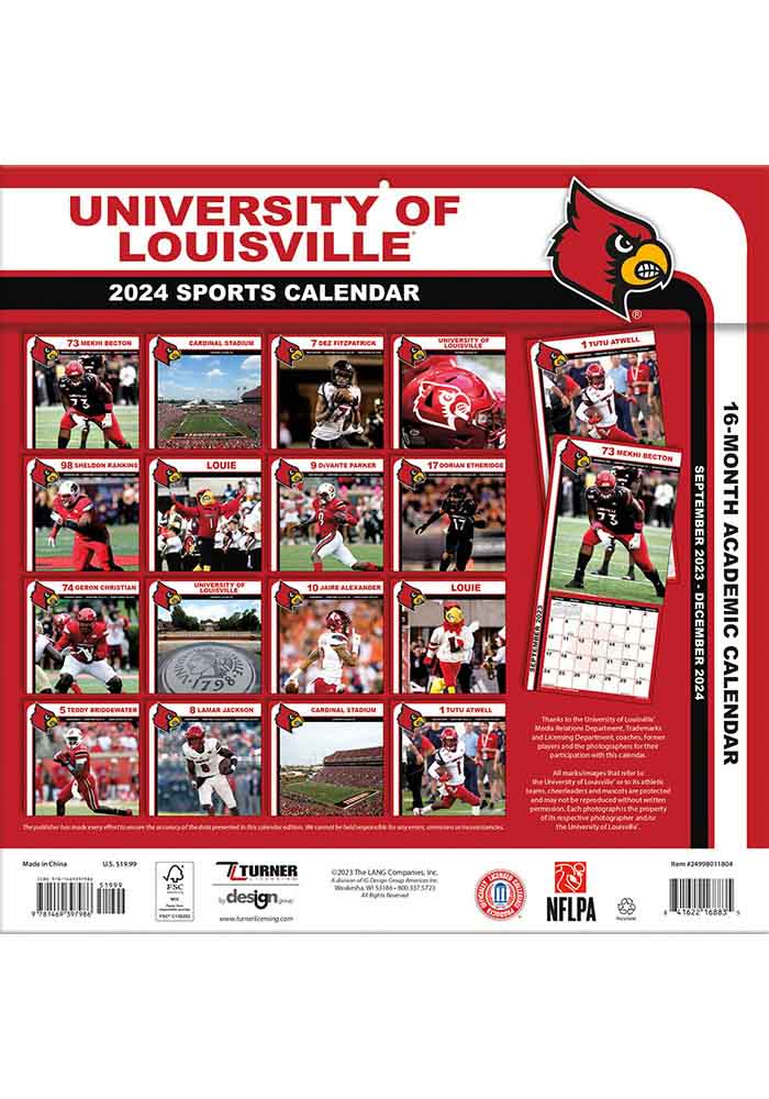 Louisville Cardinals 2024 Team Wall 12x12 Calendar