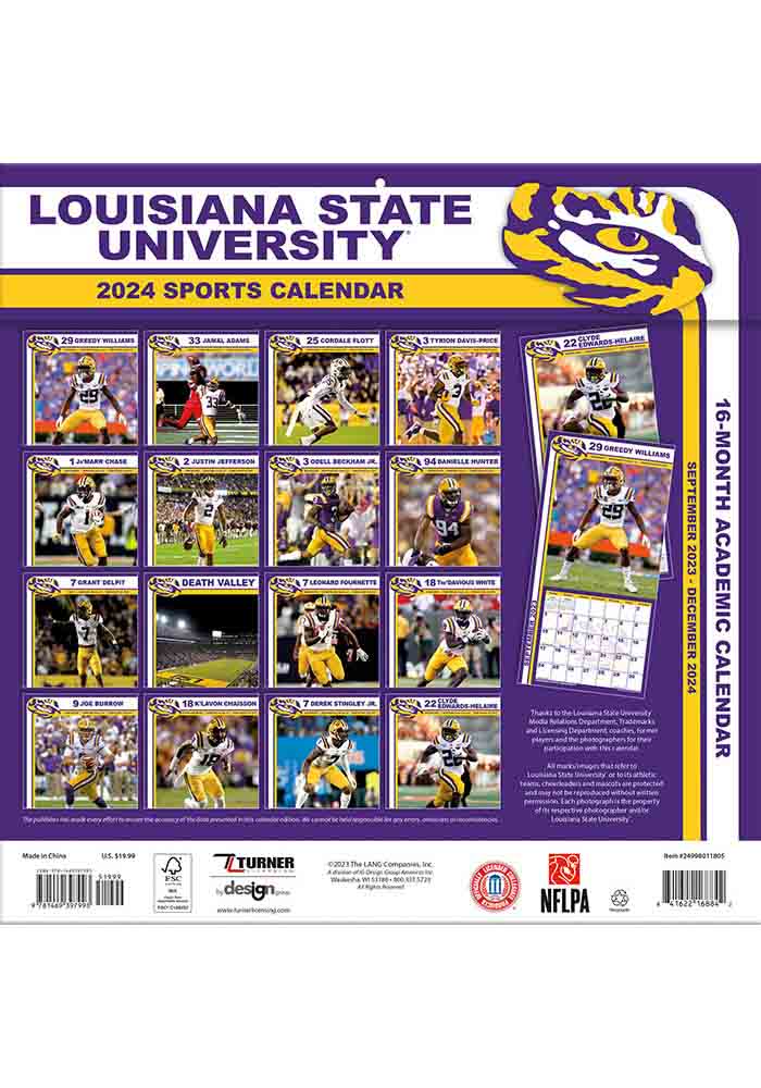 LSU Tigers 2024 Team Wall 12x12 Calendar