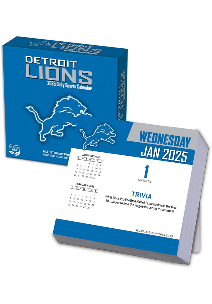 Detroit Lions BLUE 2025 Box Calendar Calendar 7130740