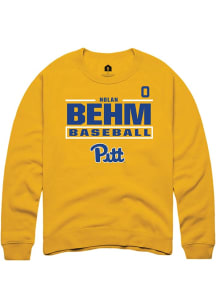 Nolan Behm Rally Mens Gold Pitt Panthers NIL Stacked Box Player Crew