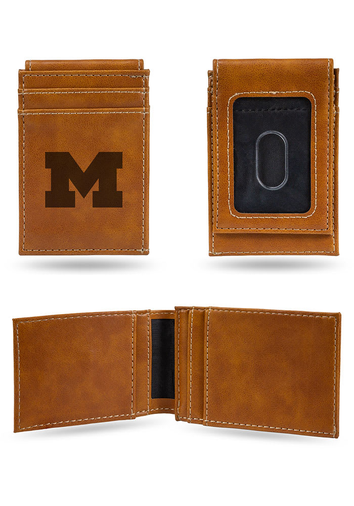 Michigan Wolverines Laser Engraved Front Pocket Mens Bifold Wallet