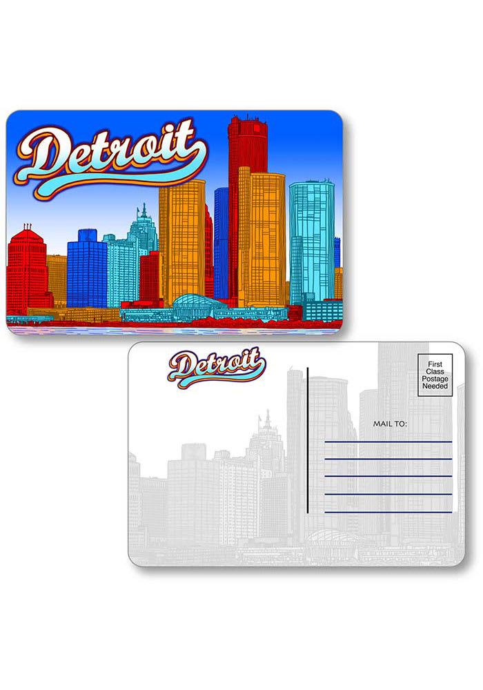 Detroit Skyline Shape Cut Paper Postcard