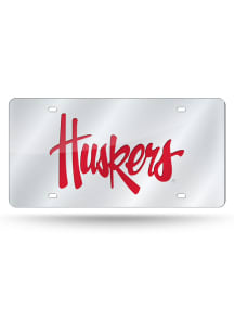 Red Nebraska Cornhuskers Silver Laser Cut License Plate