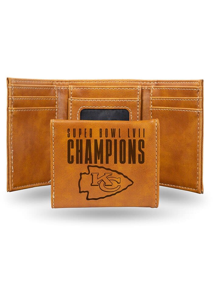 Kansas City Chiefs 2022 SB Champs Brown Laser Engraved Mens Trifold Wallet