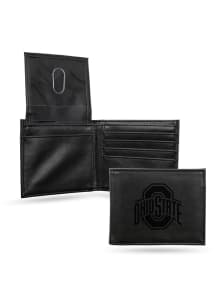 Black on Black Leather Ohio State Buckeyes Mens Bifold Wallet - Red