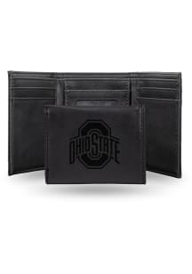 Black Faux Leather Ohio State Buckeyes Mens Trifold Wallet - Red