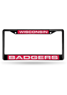 Red Wisconsin Badgers Black Laser Chrome License Frame