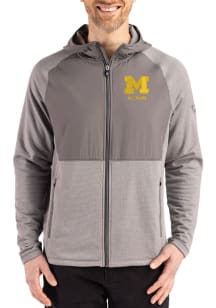 Mens Michigan Wolverines Graphite Cutter and Buck Alumni Peshastin Long Sleeve Full Zip Jacket