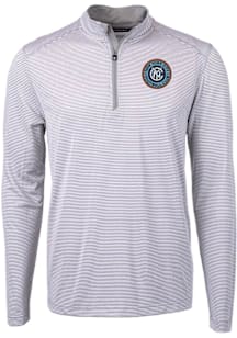 Cutter and Buck New York City FC Mens Grey Virtue Eco Pique Stripe Big and Tall Qtr Zip