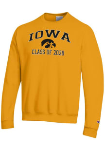 Mens Iowa Hawkeyes Gold Champion Font Class of 2028 Powerblend Crew Sweatshirt