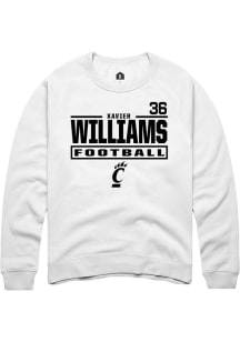 Xavier Williams Rally Mens White Cincinnati Bearcats NIL Stacked Box Player Crew