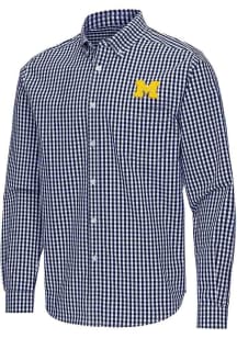 Mens Michigan Wolverines Navy Blue Antigua Ellis Long Sleeve Dress Shirt
