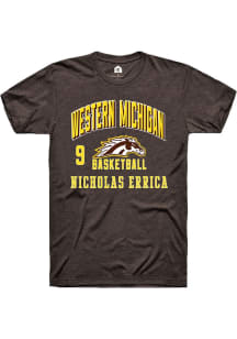 Nicholas Errica Rally Mens Brown Western Michigan Broncos NIL Arch Logo Player T Shirt