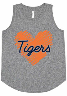 Detroit Tigers Girls Grey Sketched Heart Short Sleeve Tank Top