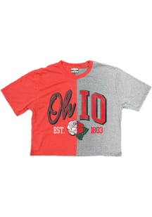 Ohio Womens Red Rose Colorblock Short Sleeve T-Shirt