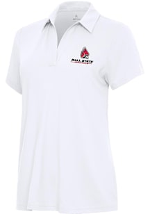 Antigua Ball State Cardinals Womens White Era Short Sleeve Polo Shirt