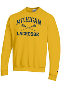 Champion Michigan Wolverines Mens Yellow Lacrosse Powerblend Long Sleeve Crew Sweatshirt