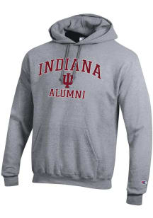 Mens Indiana Hoosiers Grey Champion Logo Alumni Powerblend Hooded Sweatshirt