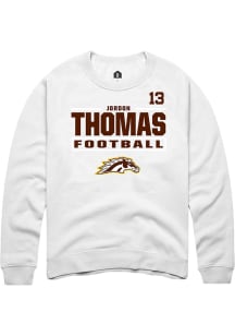 Jordon Thomas Rally Mens White Western Michigan Broncos NIL Stacked Box Crew Sweatshirt