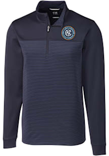 Cutter and Buck New York City FC Mens Navy Blue Traverse Stripe Long Sleeve Qtr Zip Pullover