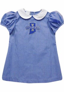 Vive La Fete Indiana State Sycamores Baby Girls Blue Gingham Collar Short Sleeve Dress