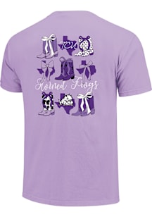 TCU Horned Frogs Womens Lavender Boots and Bows Short Sleeve T-Shirt
