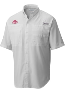 Mens Ohio State Buckeyes White Columbia 2024 Football National Champions Tamiami Short Sleeve Dres..