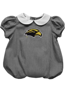 Vive La Fete Southern Mississippi Golden Eagles Baby Black Gingham Collar Short Sleeve One Piece
